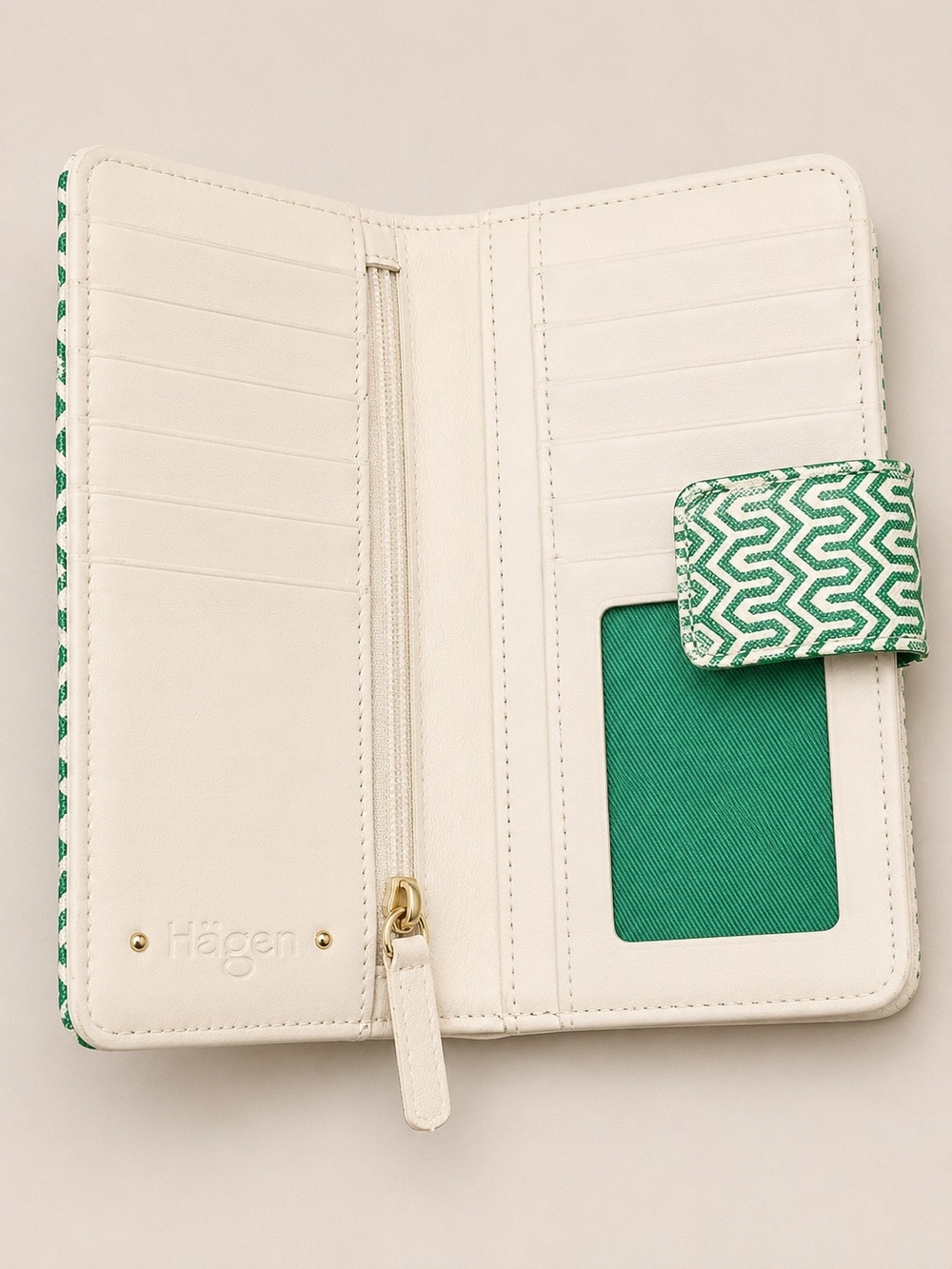 Halogen Green & White Geometric Zip Around Wallet Clutch